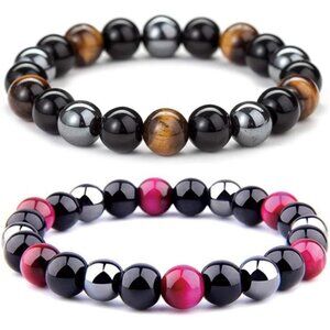 2Pcs Anti-Swelling Black Obsidian Bracelets,Adjustable Lymphatic Drainage